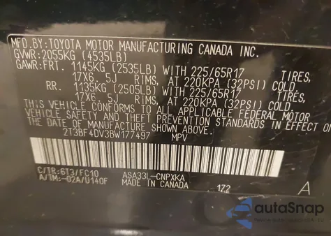 2011 Toyota Rav4 from USA, damaged, VIN 2T3BF4DV3BW177497